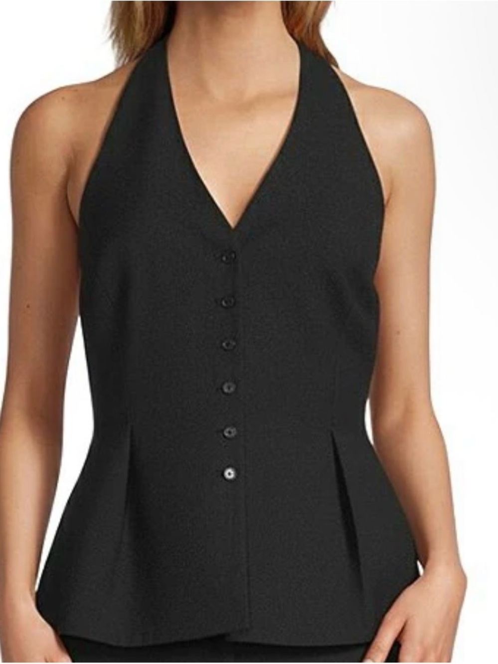 ANTONIO MELANI Black Halter Button-Front Peplum Top